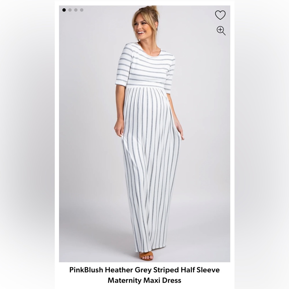 PinkBlush Heather Grey Striped Half Sleeve Maternity Maxi Dress, size L